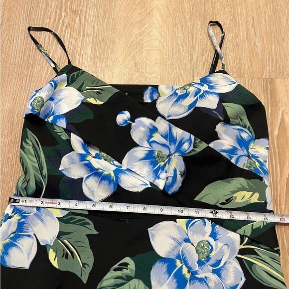 Banana Republic Satin Floral Asymmetrical Strappy Wrap Ruffle Midi Dress, sz 10P - Picture 5 of 8